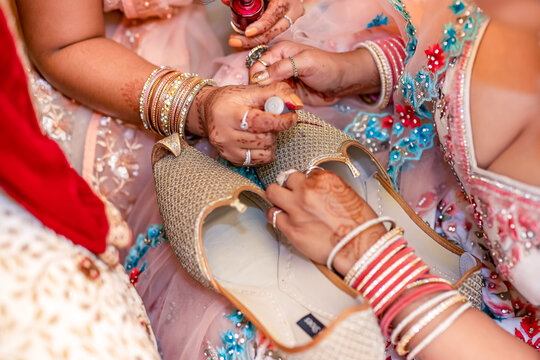 Indian groom's wedding shoes close up