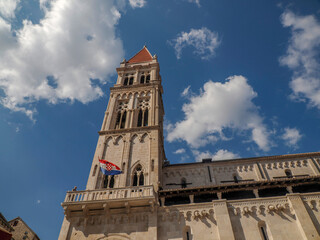 Fototapeta na wymiar Clock tower of Trogir medieval town in Dalmatia Croatia UNESCO World Heritage Site Old city and building detail