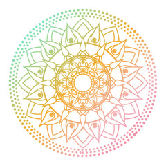 Soft gradient mandala ornament outline pattern. Indian geometric art graphic. Isolated coloring book.