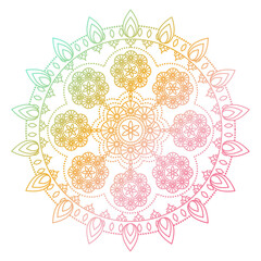 Soft gradient mandala ornament outline pattern. Indian geometric art graphic. Isolated coloring book.