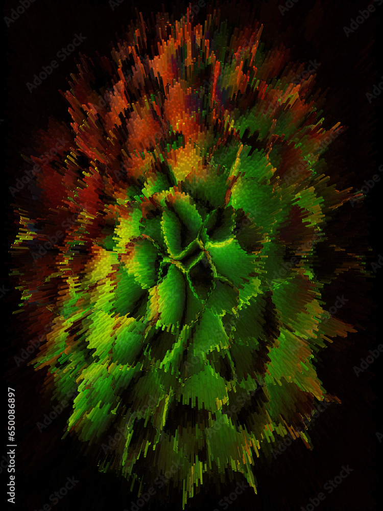 Poster red to green via yellow gold colour gradient in irregular polygon mosaic tiles on a black background