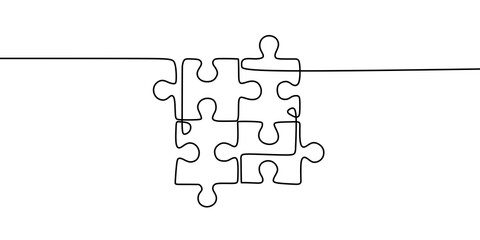 One line drawing Puzzle vector. Puzzle single line vector linear icon. PNG illustration. Problem solving and solution business metaphor. One line drawing of puzzle piece for idea, business.