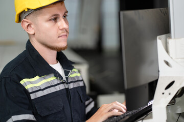Engineer caucasian man working with computer at office 