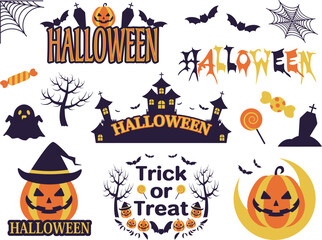 ハロウィンのロゴと装飾セット