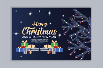 Merry Christmas and Happy New Year Greeting card. Vector illustration