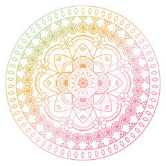 Soft gradient mandala ornament outline pattern. Indian geometric art graphic. Isolated coloring book.