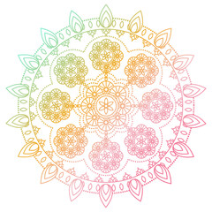 Soft gradient mandala ornament outline pattern. Indian geometric art graphic. Isolated coloring book.
