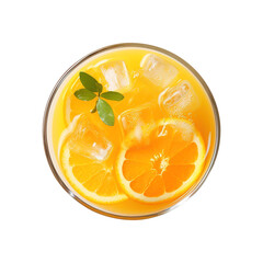 glass of cold orange juice with ice isolated on transparent background Remove png, Clipping Path