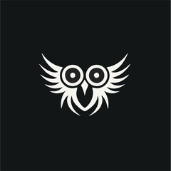 Owl logo line art illustration design, on a black background