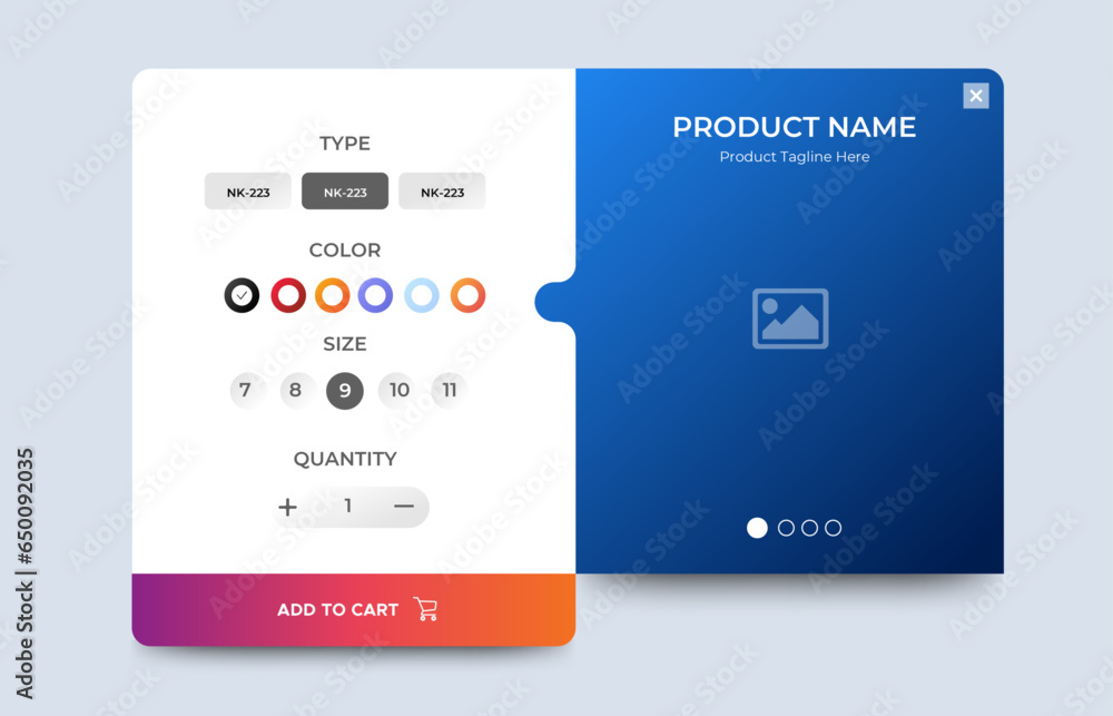 Poster ecommerce product details page with price and place for image. attractive page and card ui design wi