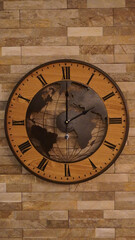 Wooden clock with planet earth. Full HD.