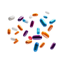 flying pills and capsules isolated on transparent background Remove png, Clipping Path