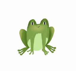 Happy froggy with a smile, watercolor. Green frog. Vector clip art illustration.