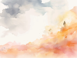 Watercolor illustration, religion, paradise landscape