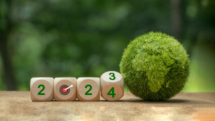 New year 2024, Green business, enviromental sustainability target. Carbon offset, neutrality...