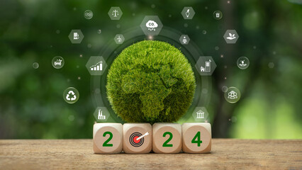 New year 2024, Green business, enviromental sustainability target. Carbon offset, neutrality...