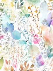 Obraz na płótnie Canvas Watercolor style colorful gradient leaves and floral branches on white background. Created with Generative AI technology.