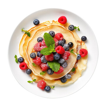 Plate of delicious Crepes with Berries isolated on transparent background Remove png, Clipping Path