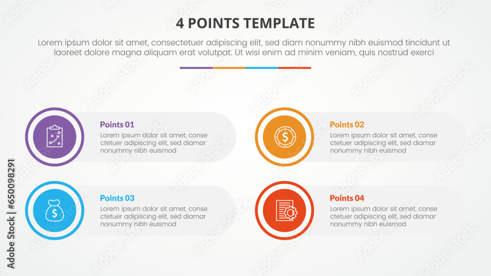 Aufkleber 4 points stage template infographic concept for slide presentation with big circle outline 4 point l