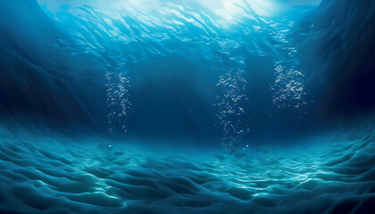 Fototapeta na wymiar Dark blue ocean surface seen from underwater.