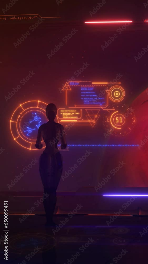 Poster alien in a spaceship orbiting mars, 3d render