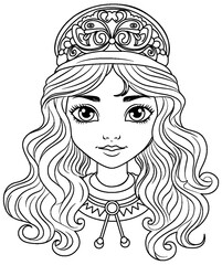 Beautiful girl cartoon doodle outline for colouring book