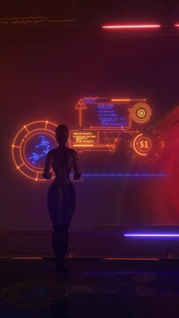 Alien in a spaceship orbiting Mars, 3D render