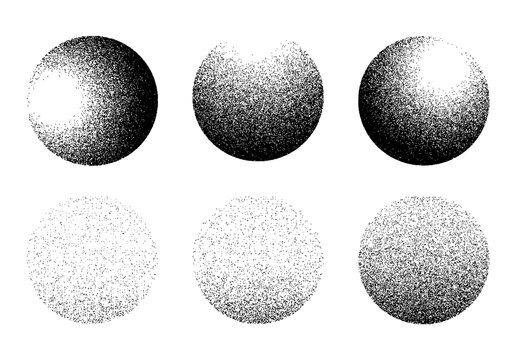 Dotwork noise gradient circles. Sand grain effect. Black noise stipple dots patterns. Abstract grunge dotwork gradients. Black grain dots elements. Halftone circles. Dotted set - Powered by Adobe