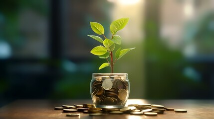 Fototapeta na wymiar Plant growing in savings coins