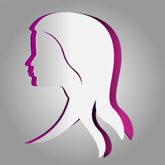 Vector icon silhouette of female head, zodiac sign Virgo, in silver colors  