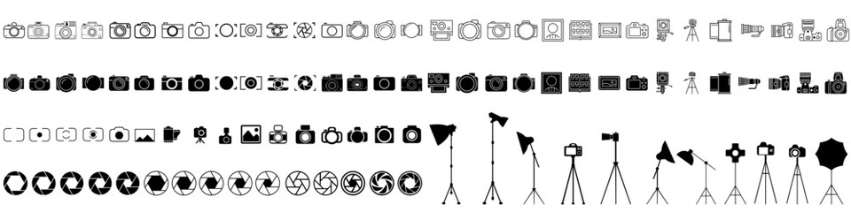 Foto camera icon vector set. Photo illustration sign. Photo studio symbol. Photo session logo. Focus mark.