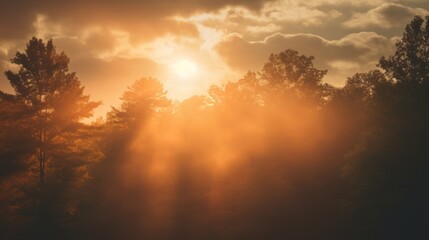 Fototapeta na wymiar Dusk's Radiance: Sunlight Peeking Through the Clouds at Sunset