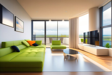 Fototapeta premium modern living room interior with large window