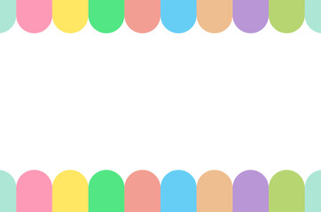 Simple vector bright cartoon 9 color template with copy space. Festive empty frame with multi-colored rounded stripes