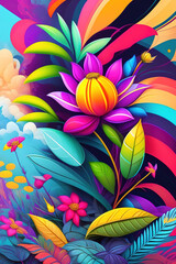 seamless pattern with colorful, varied flowers