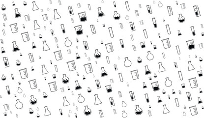 chemistry icon set doodles, set of laboratory equipment pattern, for bacground use.