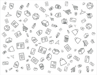 online shopping icons pattern, e commerce doodle, for vectoral background use.