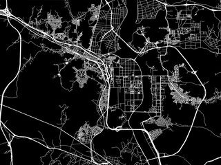 Vector road map of the city of  Gumi in the South Korea with white roads on a black background.