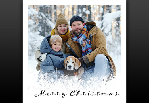 Christmas winter family photo card layout template with white border