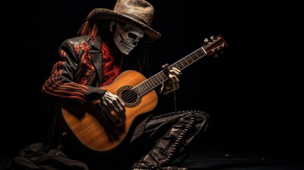 Skeleton Strumming a Guitar on Halloween
