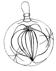 Festive graphic illustration about love and celebration. Isolated image for cute holiday gift paper. Stylish cute retro New Year wallpaper. A Christmas ball with voluminous corrugated heart inside.