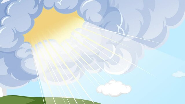 Animation scene of God speaking to people from the sky in Noah's Ark Bible story