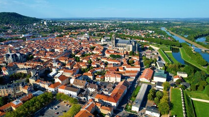 Aerial view of Toul in France on a sunny noon in early summer.