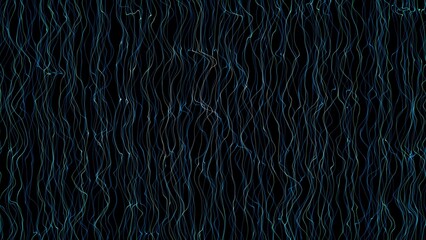 A vertical stream of blue wriggling threads on a black background. Cosmic phenomenon. Mixing wavy threads in erratic dynamic movement. Smooth flow. 3D render