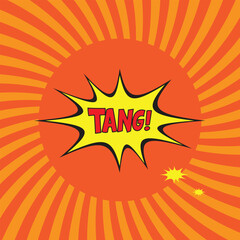 Comic speech bubble. Funny comics explosion vector. Sunburst background with fun text. Boom funny text on red background with black dots. Comic book element. Comic word boom. Comic book art background