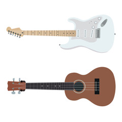 set of guitars in vector. Acoustic guitar. Electric guitar. Rock. Classic. Hippie