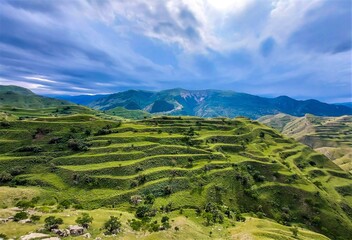 Man-made terraces of the village Chokh. Republic of Dagestan, Russia.
