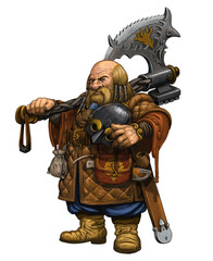 Battle dwarf with axe. Digital fantasy illustration with knight. © Lunstream