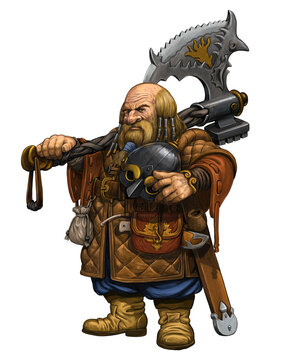 recommend clip art: Battle dwarf with axe. Digital fantasy illustration with knight.