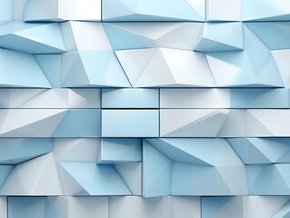 Beautiful textured 3D wall in light blue and white futuristic geometric background generative ai